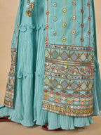 Myra Sky Blue Gorgette Jacket Style Suit