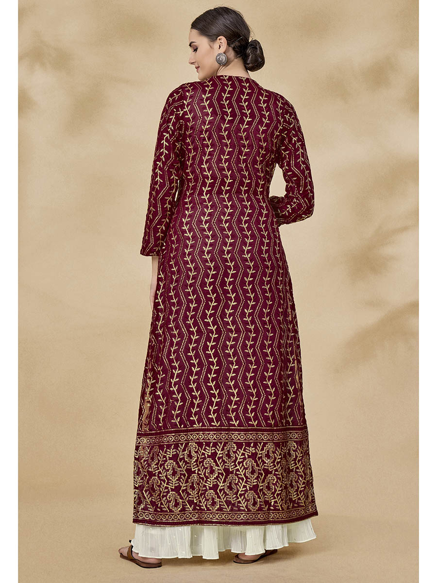 Myra Maroon Jacket Style Sharara Suit