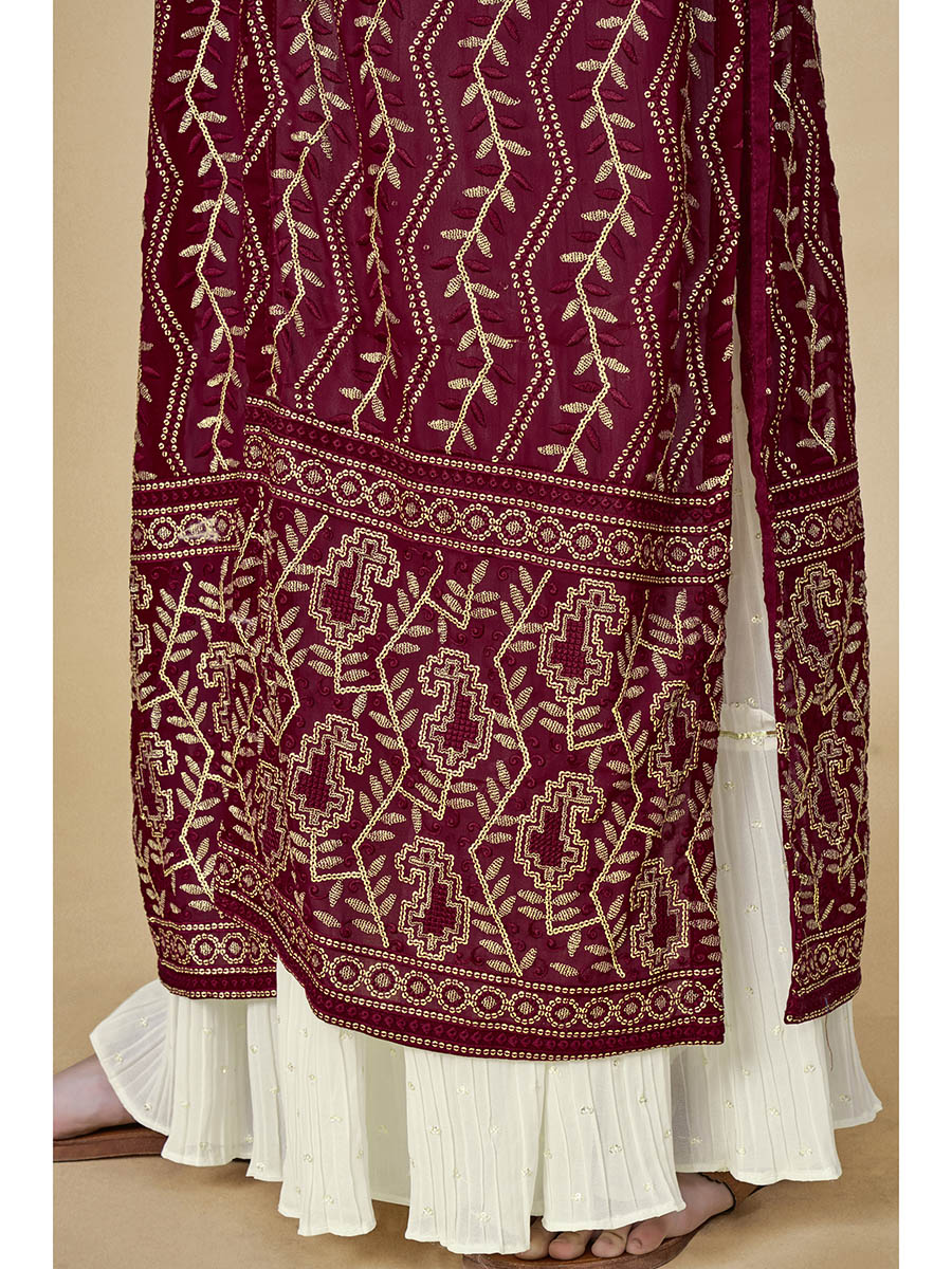 Myra Maroon Jacket Style Sharara Suit