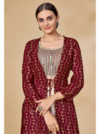 Myra Maroon Jacket Style Sharara Suit