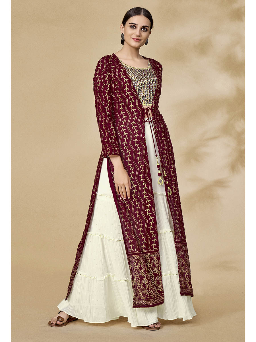 Myra Maroon Jacket Style Sharara Suit