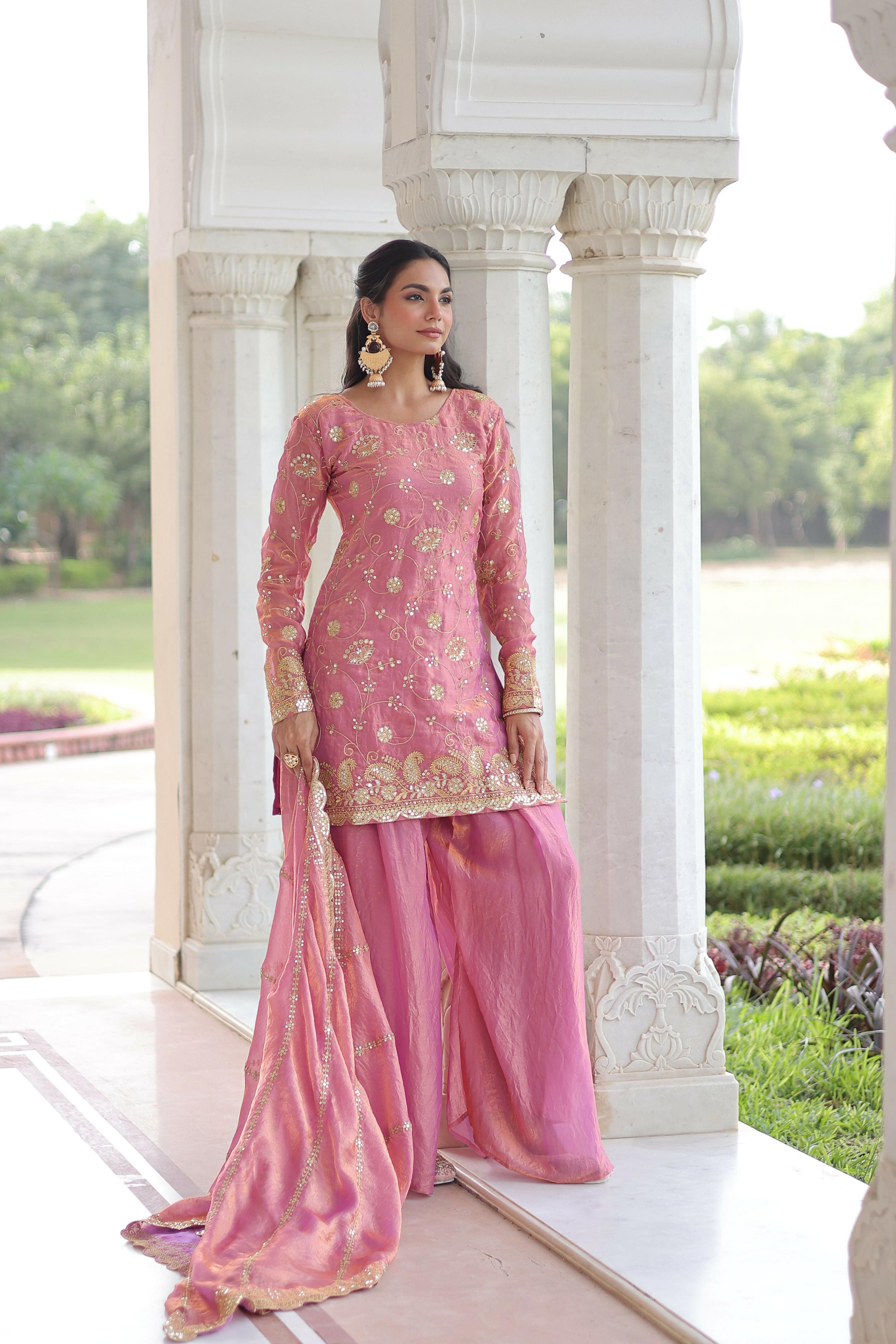 Joban Fashion Pink Readymade Kurta Set With Sequence embroidery Work - Distacart