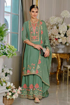 Evanik Luxury Wedding Sea Green Embroidered Kurta Palazzo Set - Distacart