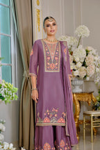 Evanik Luxury Wedding Lavender Embroidered Kurta Palazzo Set - Distacart