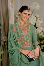 Evanik Luxury Wedding Sea Green Embroidered Kurta Palazzo Set - Distacart