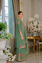 Evanik Luxury Wedding Sea Green Embroidered Kurta Palazzo Set - Distacart
