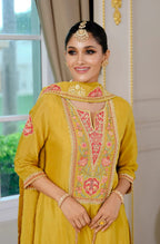 Evanik Luxury Wedding Yellow Embroidered Kurta Palazzo Set - Distacart