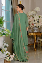 Evanik Luxury Wedding Sea Green Embroidered Kurta Palazzo Set - Distacart