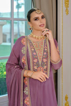 Evanik Luxury Wedding Lavender Embroidered Kurta Palazzo Set - Distacart