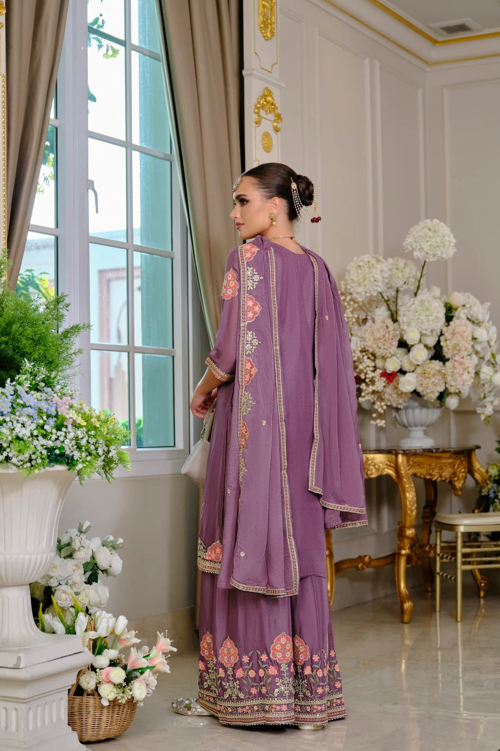 Evanik Luxury Wedding Lavender Embroidered Kurta Palazzo Set - Distacart