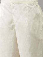 Yufta Women Cream-Embroidered Pure Cotton A-line Kurta with Trouser and Dupatta