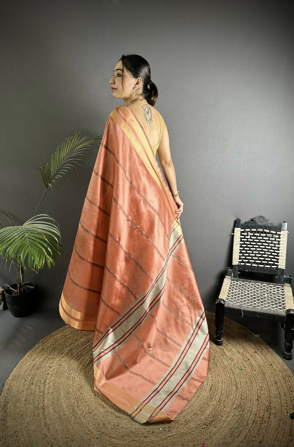 Joban Fashion Peach Woven Pattern Raw Silk Kanjivaram Silk Saree - Distacart