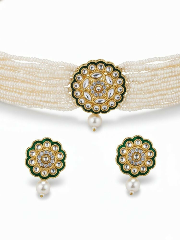 NVR Women Gold Plated White Kundan Jewellery Set - Distacart