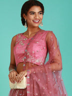 House of Panchhi Rose Gold Net Sequinse Work Lehenga & Blouse, Dupatta