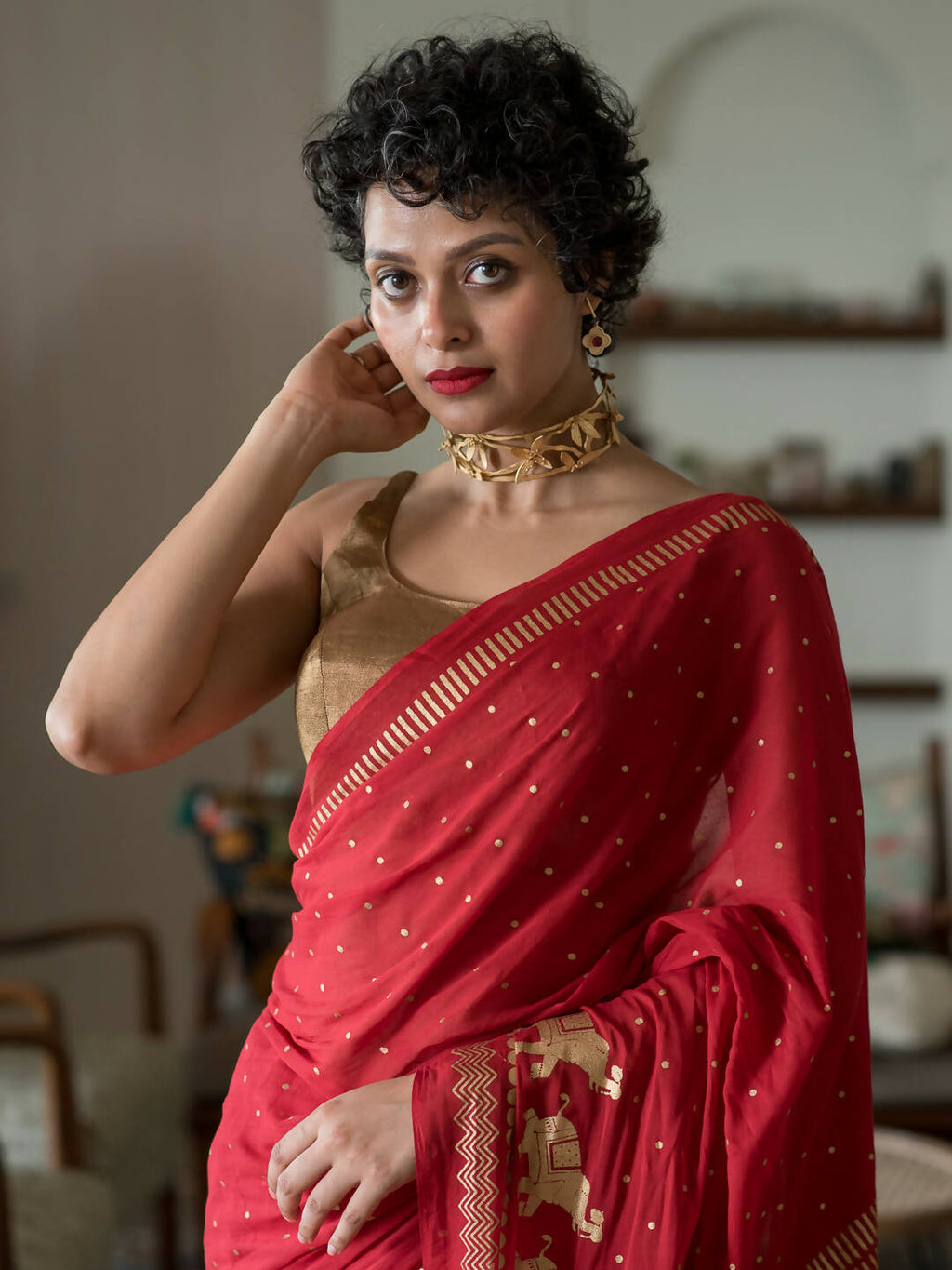 Suta Red Polka Dots Cotton Blend Saree - Distacart