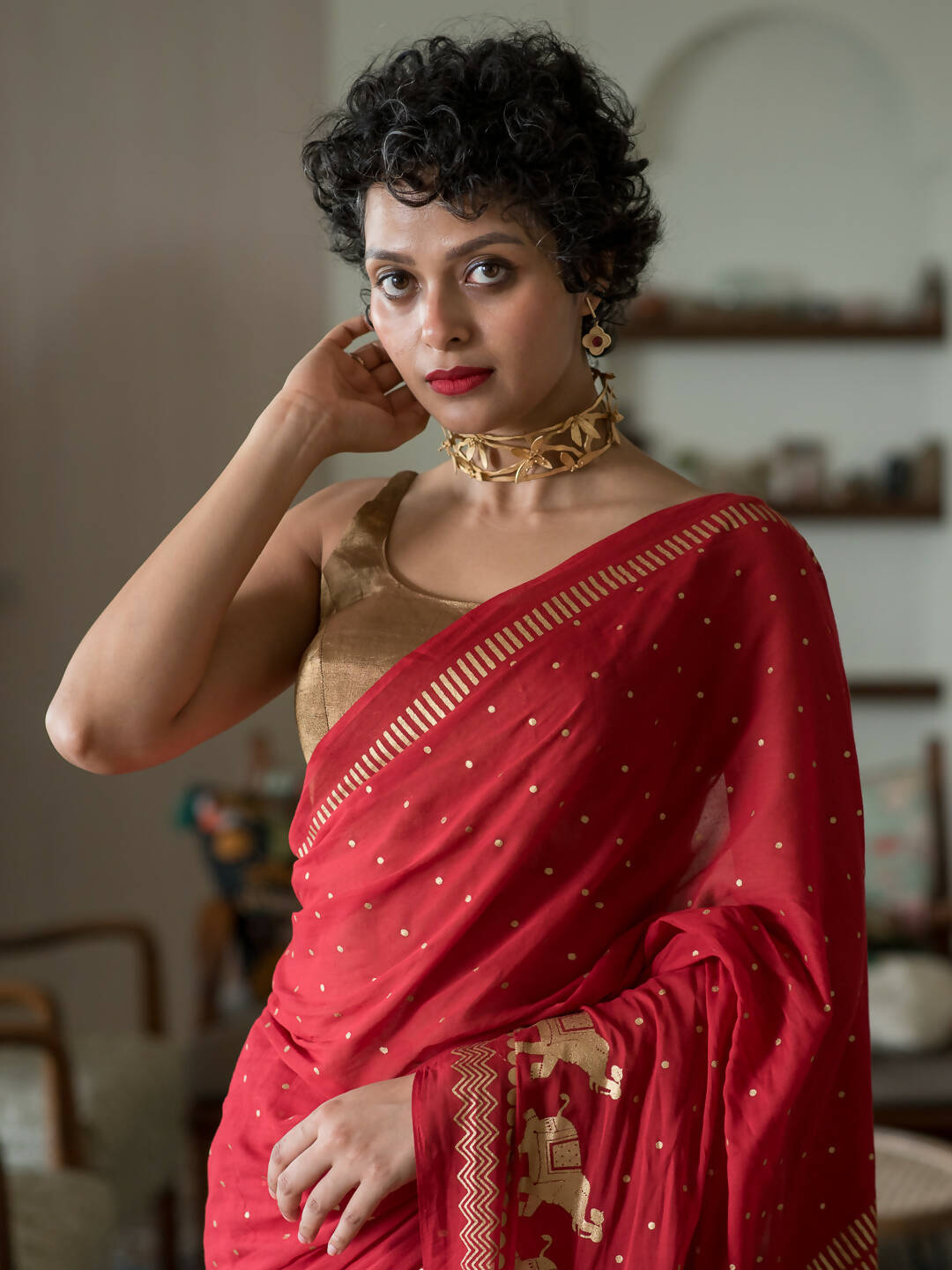 Suta Red Polka Dots Cotton Blend Saree - Distacart