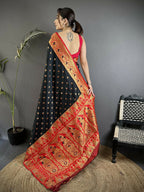 Joban Fashion Black Intricate Motifs Soft Silk Banarasi Saree