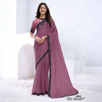 Dark Mauve Crush Pure Silk Sequence With Hand Work Saree With Unstitched Blouse - Norita Swaraa