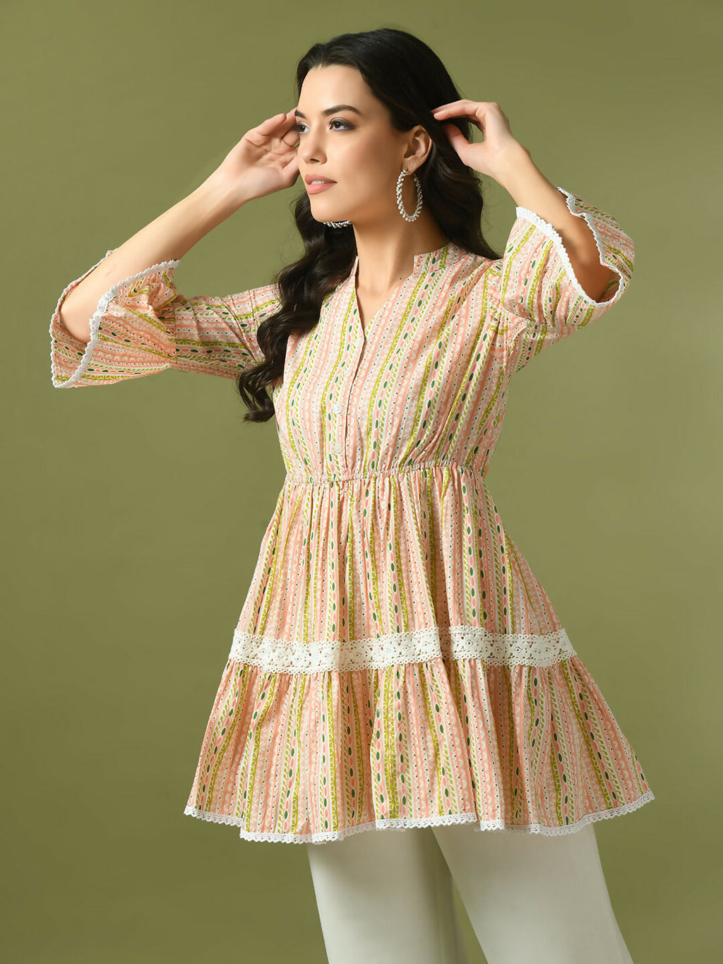 Myshka Women's Multi Embellished Cotton Gathered Party Empire Top