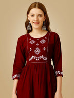 Jyoti Fashion Women's Maroon Viscose Rayon Embroidered Casual Top