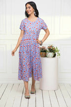 Myshka Women Purple Floral Rayon A-Line Round Neck Dress - Distacart