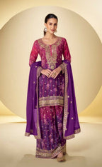 Anaita Purple Chinon Silk Readymade Suit with Sequence Work - Distacart