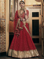 Wedding Designer Sequene Zari Resham Embroidery Red Georgette Lahengha Choli - Anbazaar - Distacart