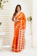 Vastranavya Orange Digital Printed Linen Ready To Wear Designer Saree with Unstitched Blouse - Distacart