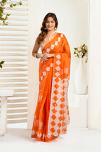 Vastranavya Orange Digital Printed Linen Ready To Wear Designer Saree with Unstitched Blouse - Distacart