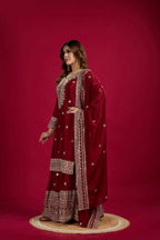 Joban Fashion Maroon Kurta Set Silk Sequins , Zari, Coding & Thread Embroidered work - Distacart
