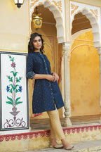 Juniper Women's Blue Cotton Flex Printed A-Line Kurta - Distacart
