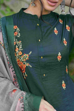 Juniper Bottle Green Mono Viscose Festive Wear Embroidered Straight Kurta Pant Dupatta Set - Distacart