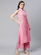 Ahalyaa Women Light Pink Colour Pure Cotton Printed Kurta Palazzo Set - Distacart
