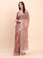 Shree Shyam Fashion Linen Cotton Brown Saree - Distacart