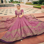 Onion Pink Heavy Viscose Khatli, Embroidery & Mirror Work Unstitched Lehenga Choli - Sisha Keshav