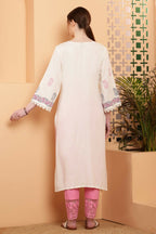 Cheera Women Stylish Hand Block Printed Cotton Blend Flared Kurta - Off White