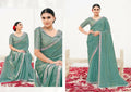 Sea Green Two Tone Satin Silk Handwork Saree with Unstitched Blouse - Norita Varya