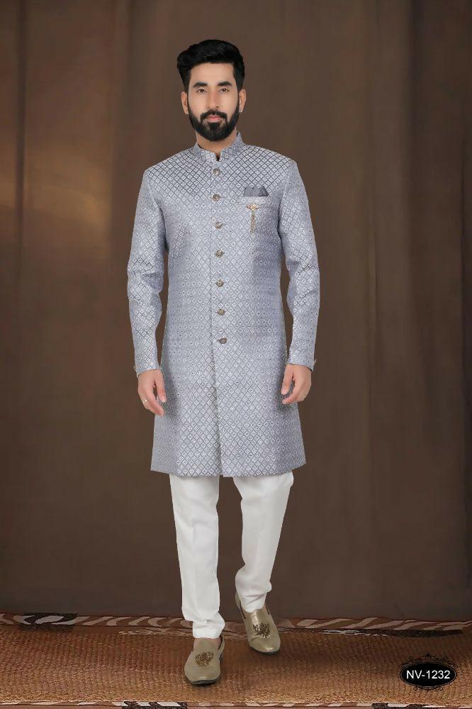 Joban Fashion Men's Grey Woven Jacquard Kurta with Pyjama