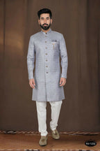 Joban Fashion Men's Grey Woven Jacquard Kurta with Pyjama