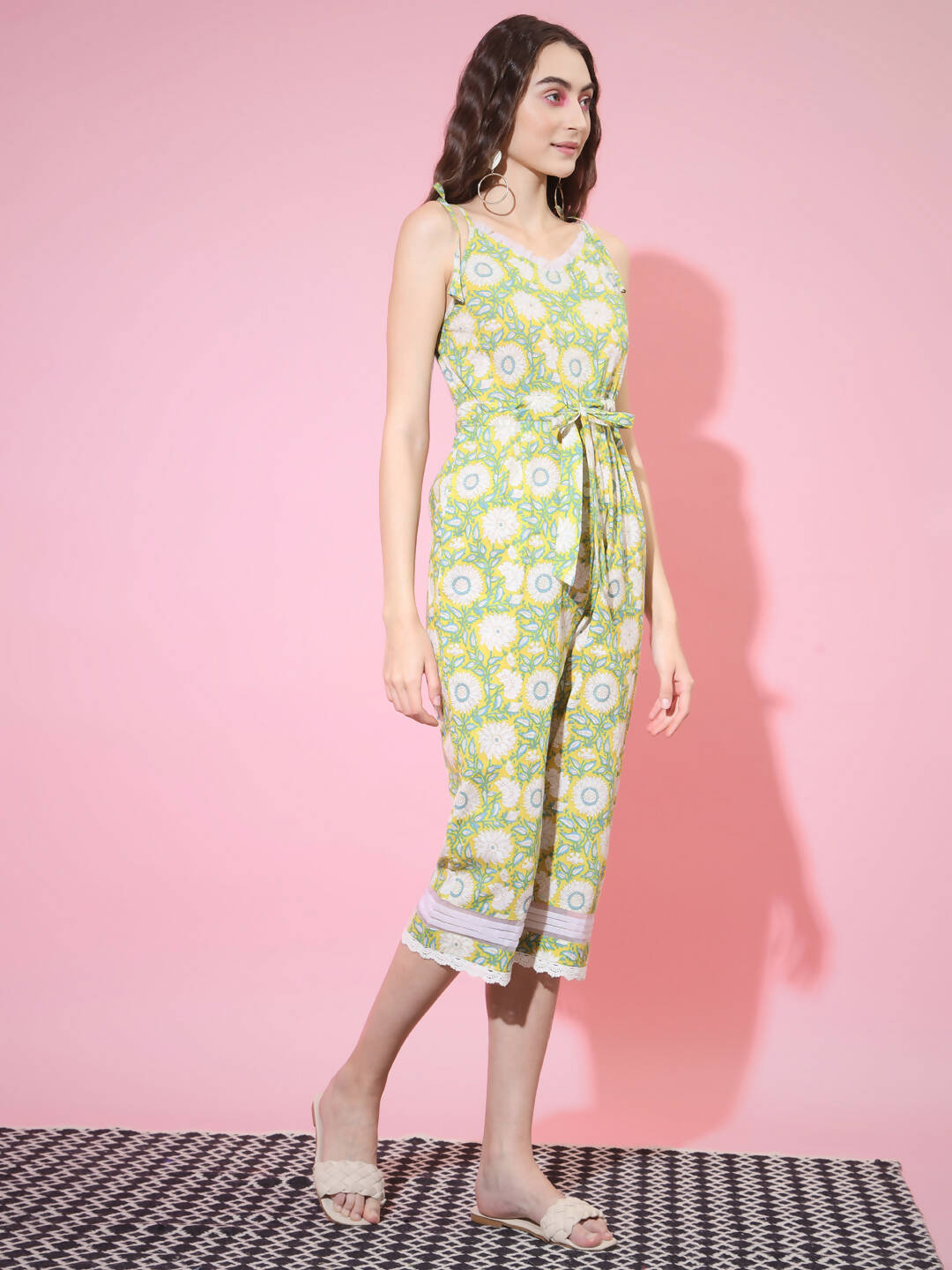 Myshka Women's Cotton Yellow Printed Jumpsuit