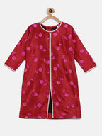 Ahalyaa Red Poly Silk Straight Printed Kids Kurta Palazzo Set For Girls