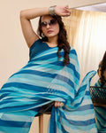 Blue Georgette Designer Printed Ready To Wear Saree - Ibiza