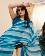 Blue Georgette Designer Printed Ready To Wear Saree - Ibiza