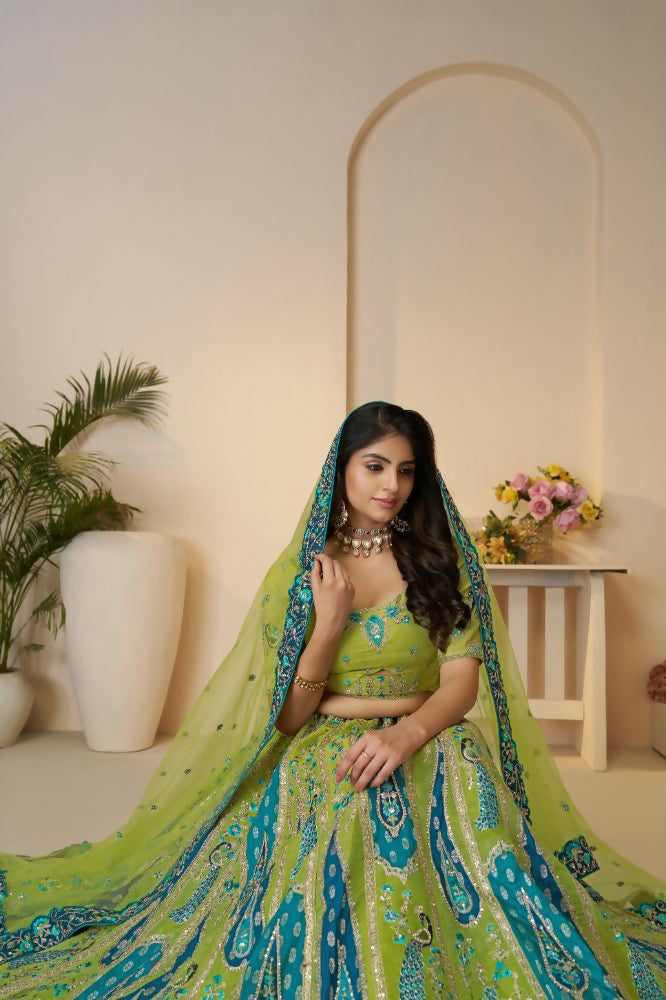 Kesar Fab Green Banarasi Silk Embroidered Lehenga