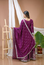 Lehenga Mart Designer Sharara Suit With Kurta, Sharara, Dupatta For Women-Wine - Distacart