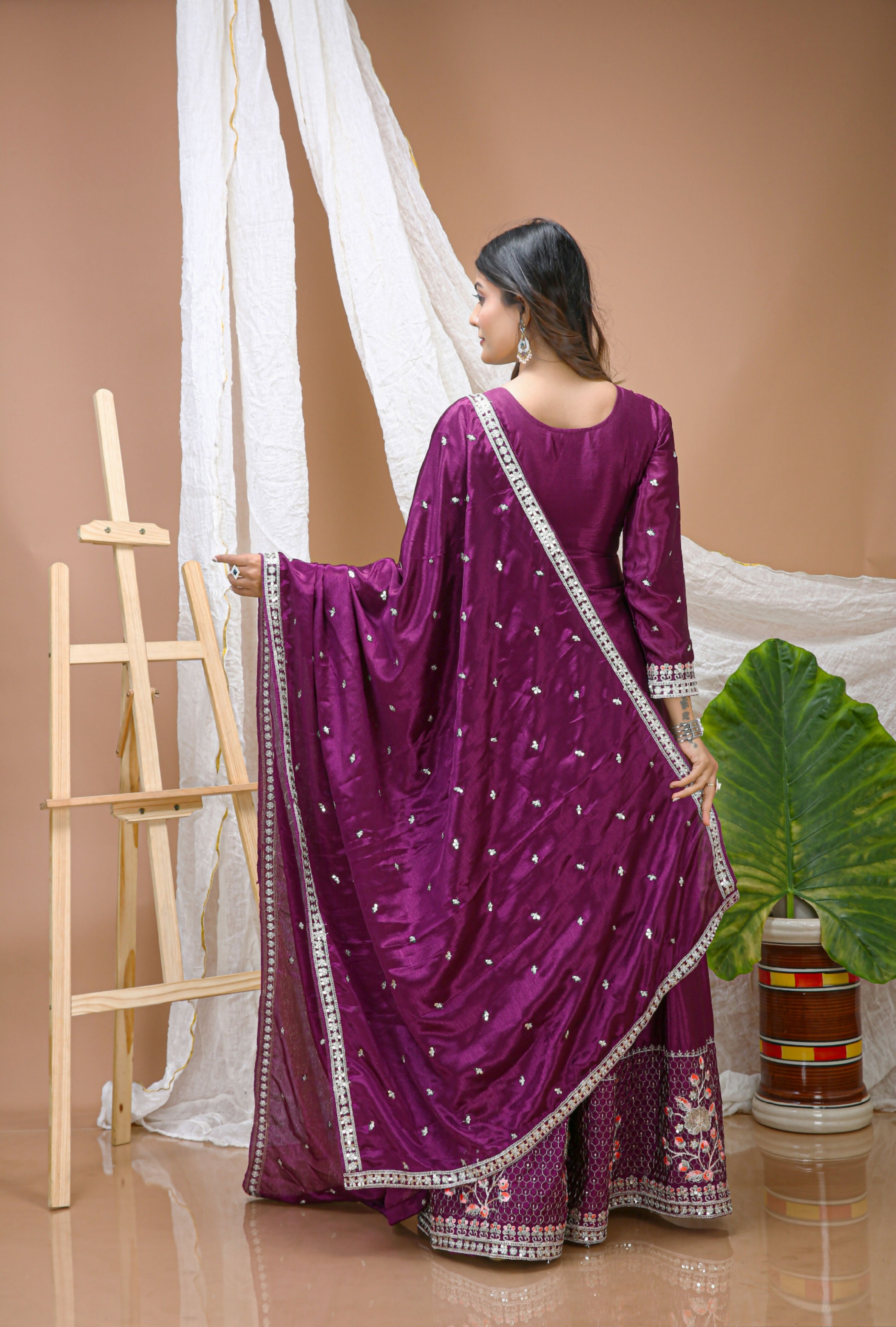 Lehenga Mart Designer Sharara Suit With Kurta, Sharara, Dupatta For Women-Wine - Distacart
