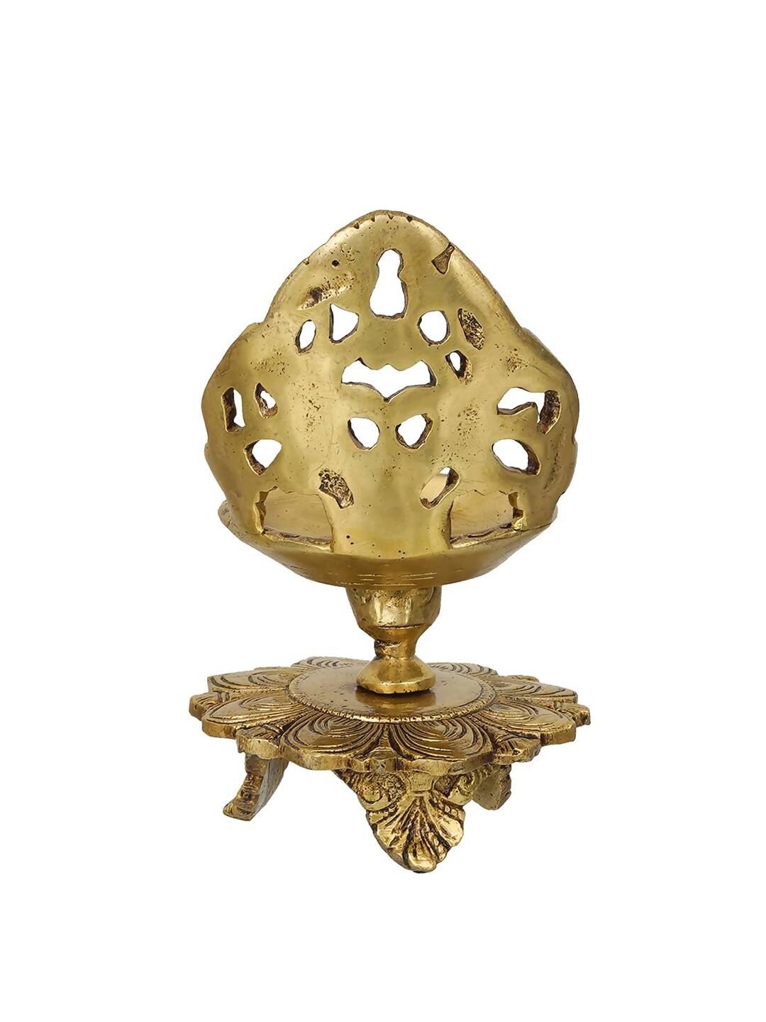 eCraftIndia Golden Decorative Handcrafted Brass Diya Stand