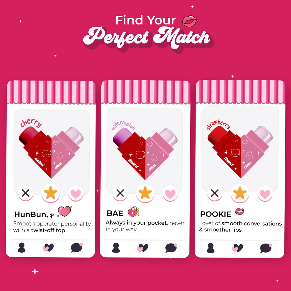 Blue Heaven Love Duo 2-In-1 Clear & Tinted Lip Balm - Hunbun (Clear+ Cherry)