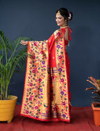 Jyoti Fashion Women's Red Paithani Silk Zari Woven Saree with Blouse