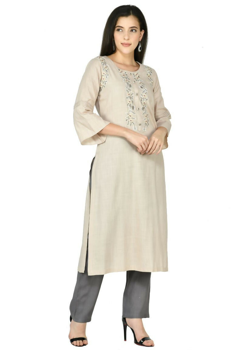 Joban Fashion Beige Cotton Rayon Kurta Set